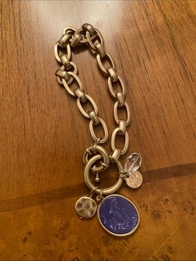 Chunky Gold Link Bracelet with Purple Marble Charm